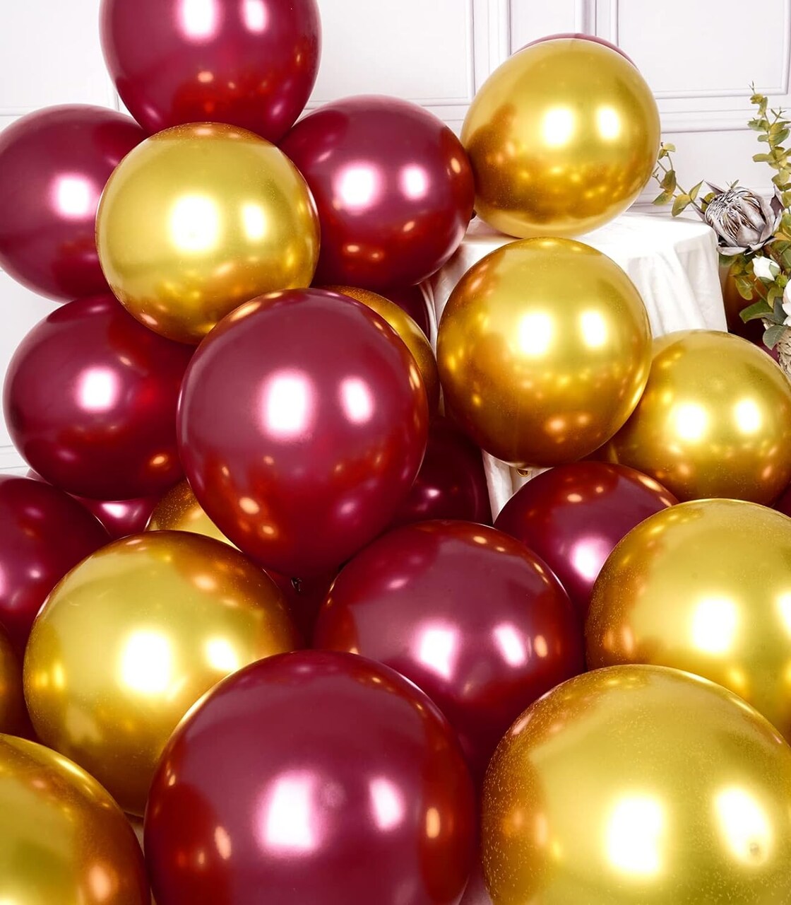 Burgundy and Gold Balloons Set 63PCS Latex Shiny Helium 12 Inch Maroon Gold Balloons Metallic for Birthday Graduation Anniversary Party Decorations